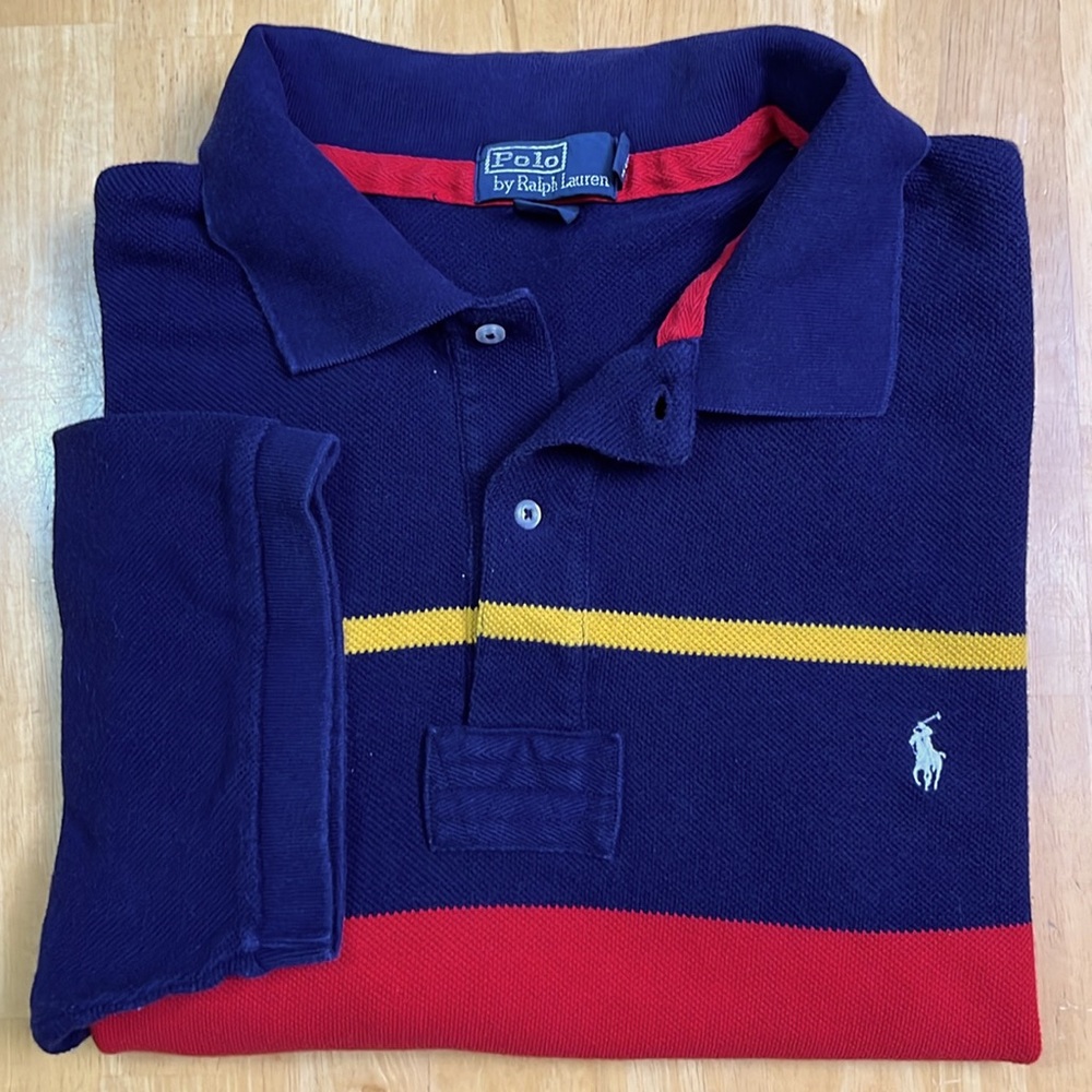 Vintage Ralph Lauren Mens XL Color Block Thermal Waffle Knit Short Sleeve Polo